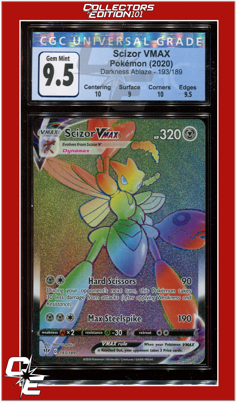 Darkness Ablaze 193 Full Art Scizor VMAX Secret CGC 9.5