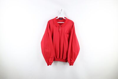 Vintage 90s Streetwear Mens XL Faded Blank Boxy Fit Collared Sweatshirt Red