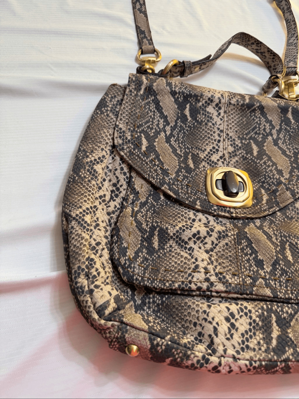 B. Makowsky Python Print Leather Shoulder Bag Han… - image 8