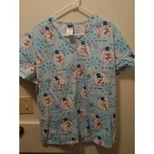 Frosty the Snowman Nurse Scrub Shirt Women's Size L All Over Print Christmas VG