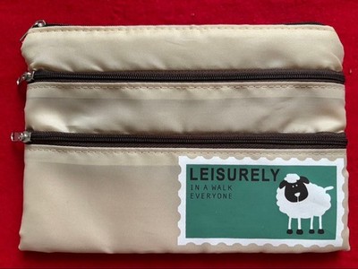 Leisurely Sheep Pattern 3-Zipper Pouch Beige Organizer Make-up Travel