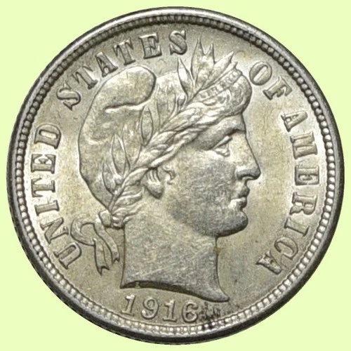 1916 Barber Silver Dime 10C | About Uncirculated - Sharp   *468