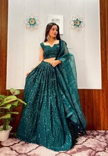Beautiful Teal Green Georgette Lehenga Choli With Dupatta For Indian Function