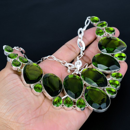 Peridot Gemstone Handmade Gift 925 Sterling Silver Jewelry Necklace 18" VJ 1234 - Picture 4 of 6