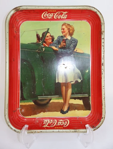 Vintage 1942 Coca-Cola Serving Tray "Two Girls at Car" Roadster Girls