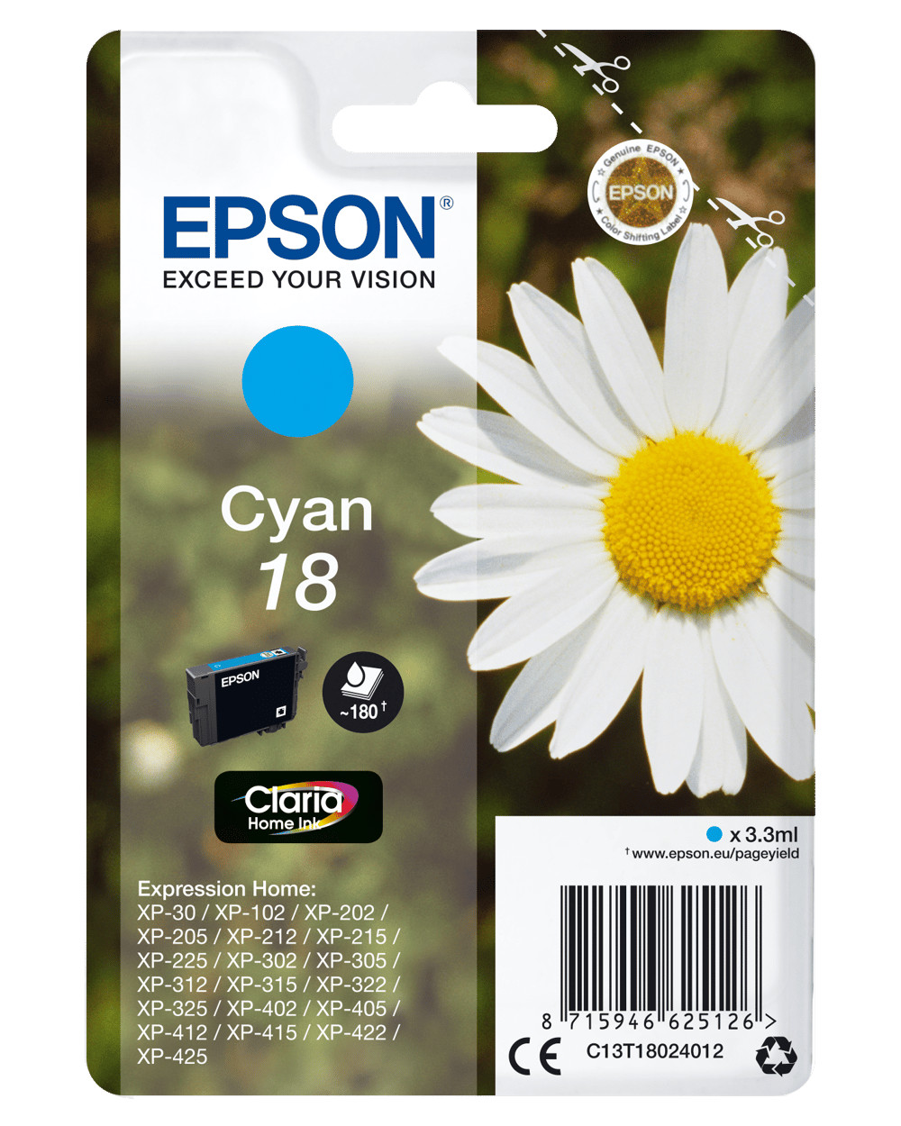 Патрон Epson C13T18024012 Gänseblume cyan Druckerpatrone #31826557
