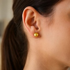 14K Yellow Gold Ball Earrings 7mm Faceted Texture Push Back Fancy 0.6g