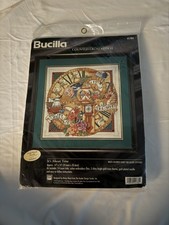 VINTAGE BUCILLA COUNTED CROSS STITCH "IT'S ABOUT TIME" NEW SEALED KIT, 14"X14"