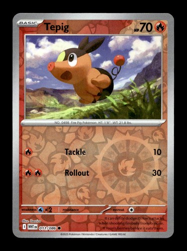 Tepig 011/086 Common White Flare Pokemon Reverse Holo Near Mint
