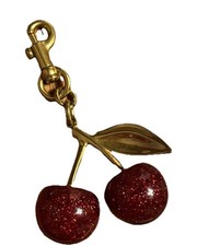 Glitter Red Cherry Bag Charm Keychain - Gold Metal  Resin - Classy