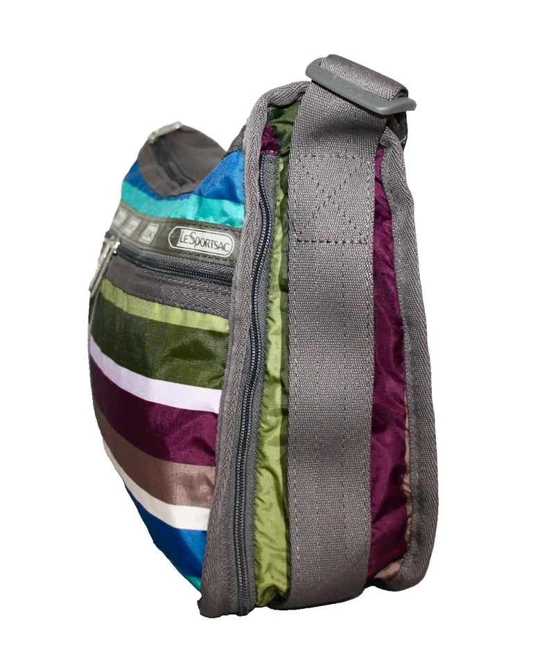 LESPORTSAC Deluxe Bolso Mensajero Diario Expandible Multicolor Rayas Doble Cremallera Foto 4 de 4