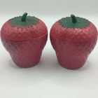 Vintage Hazel Atlas Milk Glass Strawberry Jam Jars Condiment Jars Set of 2 w/Lid