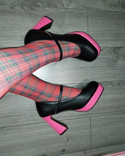 Lack Riemchenpumps  Gr. 43  in Schwarz und Pi...