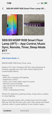 4ft RGB LED Smart Floor Lamp Black App/Remote Control Music Sync Timer Dimmable