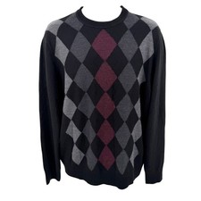 DOCKERS MEN'S ARGYYLE SWEATER BLACK GRAY PURPLE CREW NECK SWEATER - L