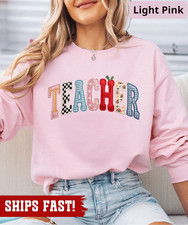 Faux Embroidered Teacher Sweatshirt, Faux Patchwork Teach Sweatshirt, Teacher Gr