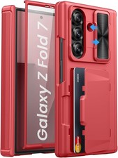 Samsung Galaxy Z Fold 7 Case, Built-in Card Holder  Hinge Protection, Red