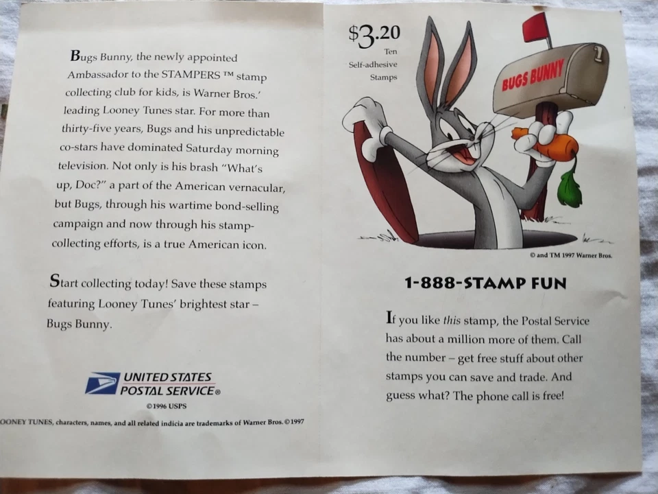 Looney Tunes Bugs Bunny 1997 USPS Full Sheet Stamps #3137 - Image 2 of 4