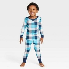 Toddler Boy's Size 18 Months Blue Buffalo Plaid 2 pc Hanukkah Cotton Pajama Set