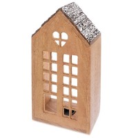 Laterne Windlicht Holzlaterne Kerzenhalter Mangoholz Haus 38Cm Orion