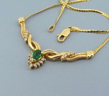 14k Yellow Gold 8 grams Emerald and Real Diamonds Chevron Necklace 17''