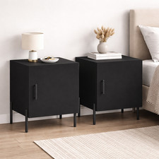 2x Nachttisch Schwarz 40x40x50 cm Nachtschrank Set mit Tür Metallfüße  B-WARE