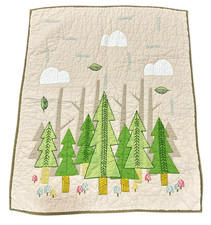 Crate Kids Nature Trail Baby Quilt Cotton Forest Trees Mushrooms 36x44