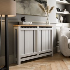 Radiator Cover White Modern Vertical Slat Shelves MDF Cabinet Shelf Medium