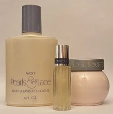 Avon Pearls & Lace lush and lavish cologne splash + rollette & skin softener