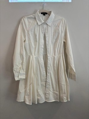 Hers & Mine White Button Front Fit Flare Shirt Dress Long Sleeve S #S31