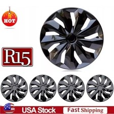 4 X 15inch Wheel Cover Snap On Full Hub Caps Fit For R15 Tire Steel Rim Black