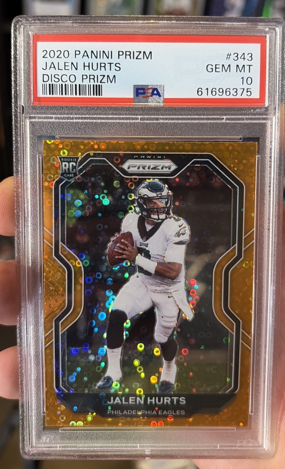 2020 Panini Prizm Rookie Jalen Hurts #343 Orange Disco Prizm (RC) PSA 10