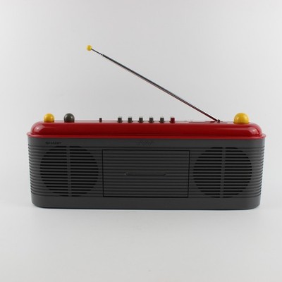 SHARP Stereo QT-F40H Kassettenrecorder Radio Kasette rot Vintage Deckel fehlt!