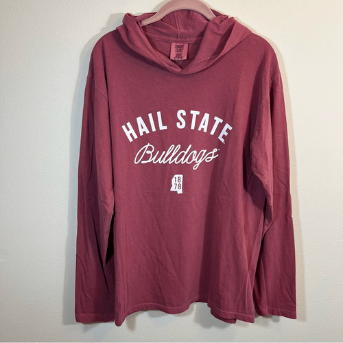 Comfort Colors Red Mississippi State Bulldogs Hail State Hoodie Medium NWT