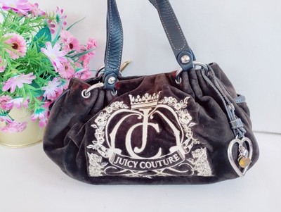 JUICY COUTURE BRAUNE VELOURS HANDTASCHE BESTICKT SAFTIGES LOGO TASCHENANHÄNGER y2k
