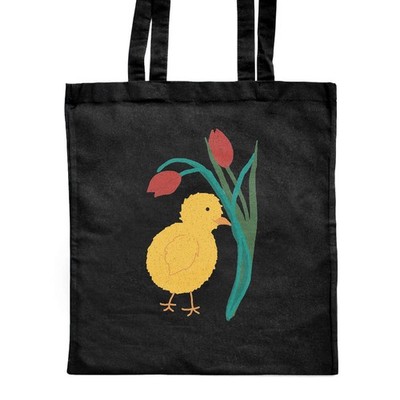 Shopper-Tasche ''Osterküken und Tulpen'' klassisch schwarz (ZB00021803)