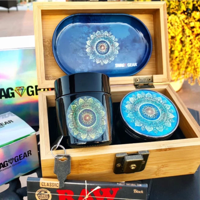 Blue Mandala Box Combo - Original Stash Box with Grinder and Stash Jar - Image 3 of 4