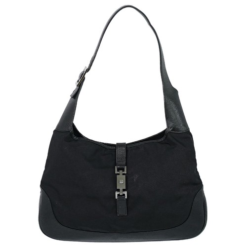 GUCCI Jackie Canvas Leather One Shoulder Bag Black Silver