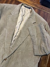 VTG Lands End Blazer Mens 44R Tan Corduroy 2 Button Elbow Pad Sport Coat USA
