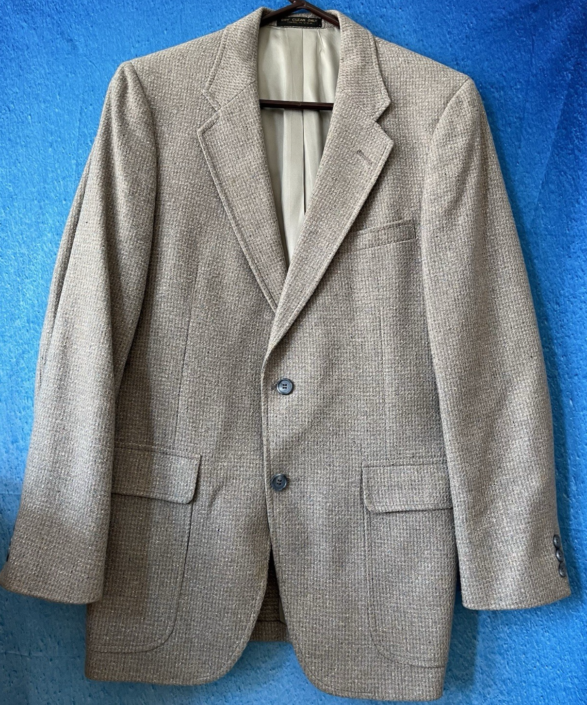 FILA Giacca cappotto sportivo blazer tweed lana blu beige ADAMS ROW USA uomo vintage taglia 39R