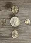1960s 90% Silver Coins - 1 1964-D Kennedy Half Dollar, 2 1963 Quarters & 2 Dimes
