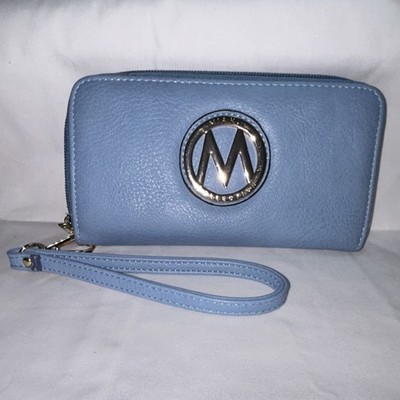 Miak Collection Blue Wristlet Wallet for Women Logo Zipper Strap Credit Cards