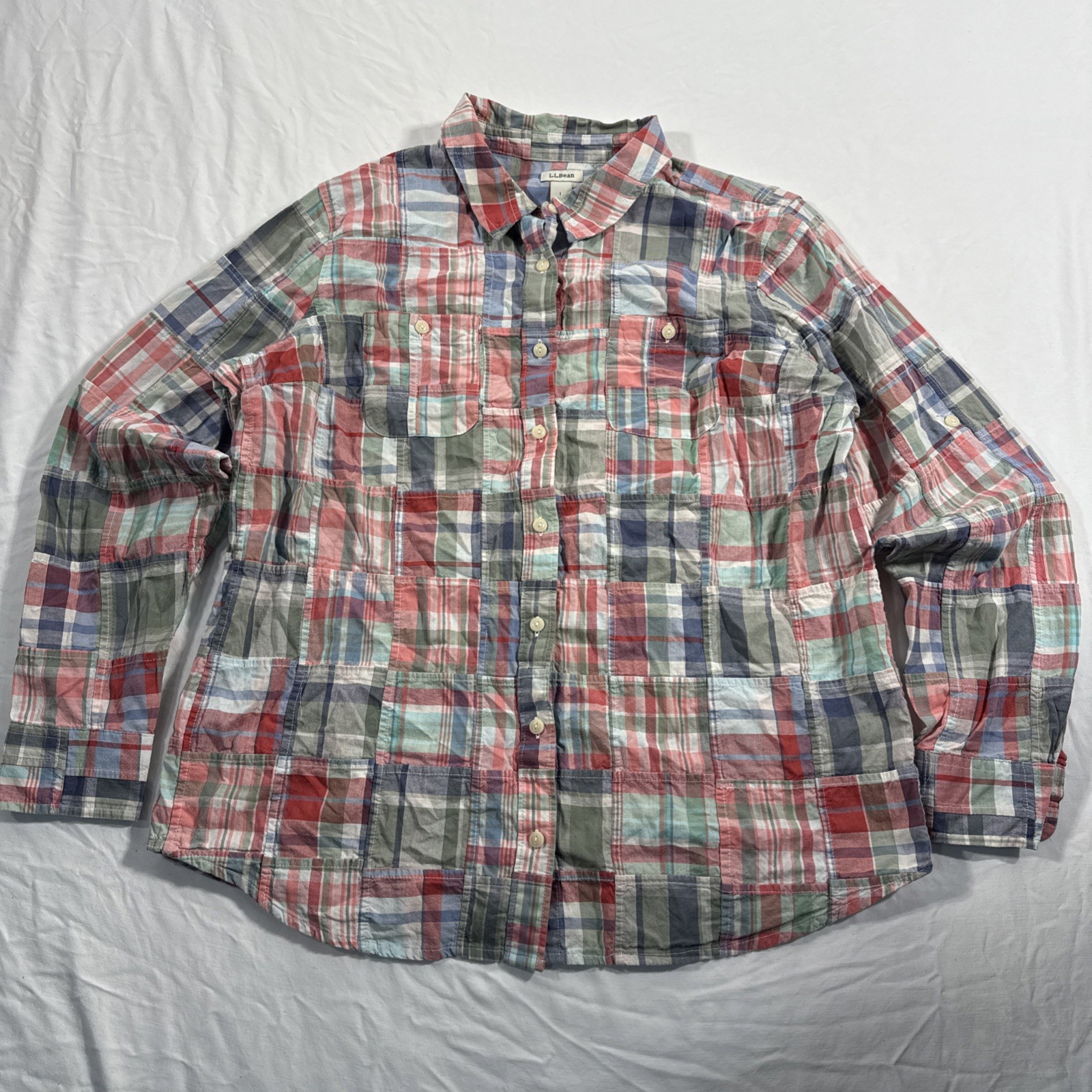 LL Bean Patchwork Button Down Shirt Women’s Large - image 1