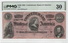 Confederate States 100 Dollars 1864 PMG 30