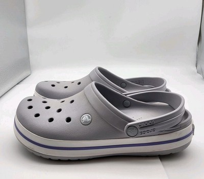 チョコ Crocs Crocband Gray Purple Stripe sz 10 slip on vegan casual | eBay