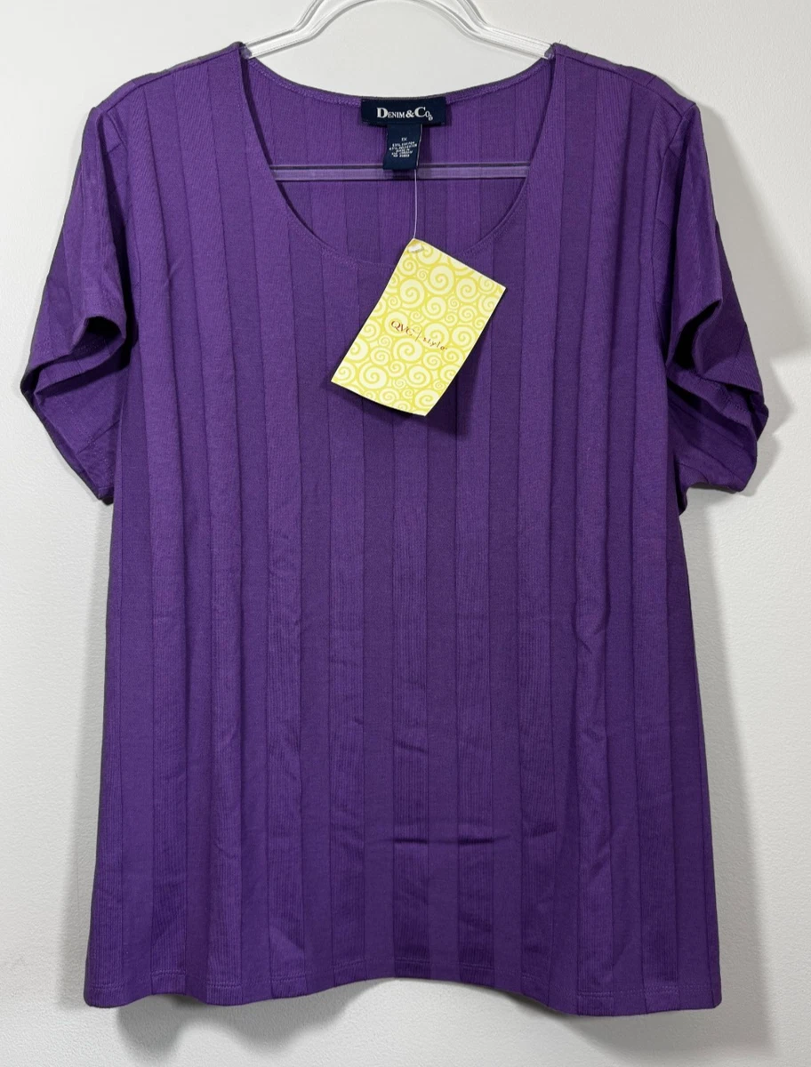 Blouse Denim & Co Femme - Taille XL Violet à Pois - Manches 3/4 Style Boho