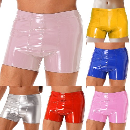Stylishly Daring Faux Leather Men's Boxer Brief Wetlook Latex Underwear - Picture 2 of 32