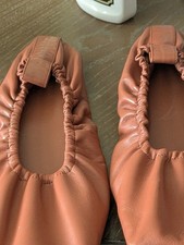 STJOHN Brown Leather Ballet Flats Elasticized Square Toe Slip On Solid