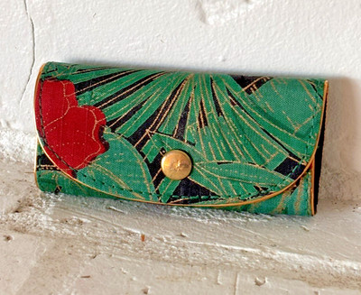 Vintage Tropical Fabric Key Case Key Wallet With Four Gold Clips