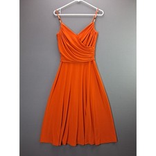 Nine West Dress Midi Surplice Ruched Beaded Strap 8 Orange Stretch Jersey V-Neck